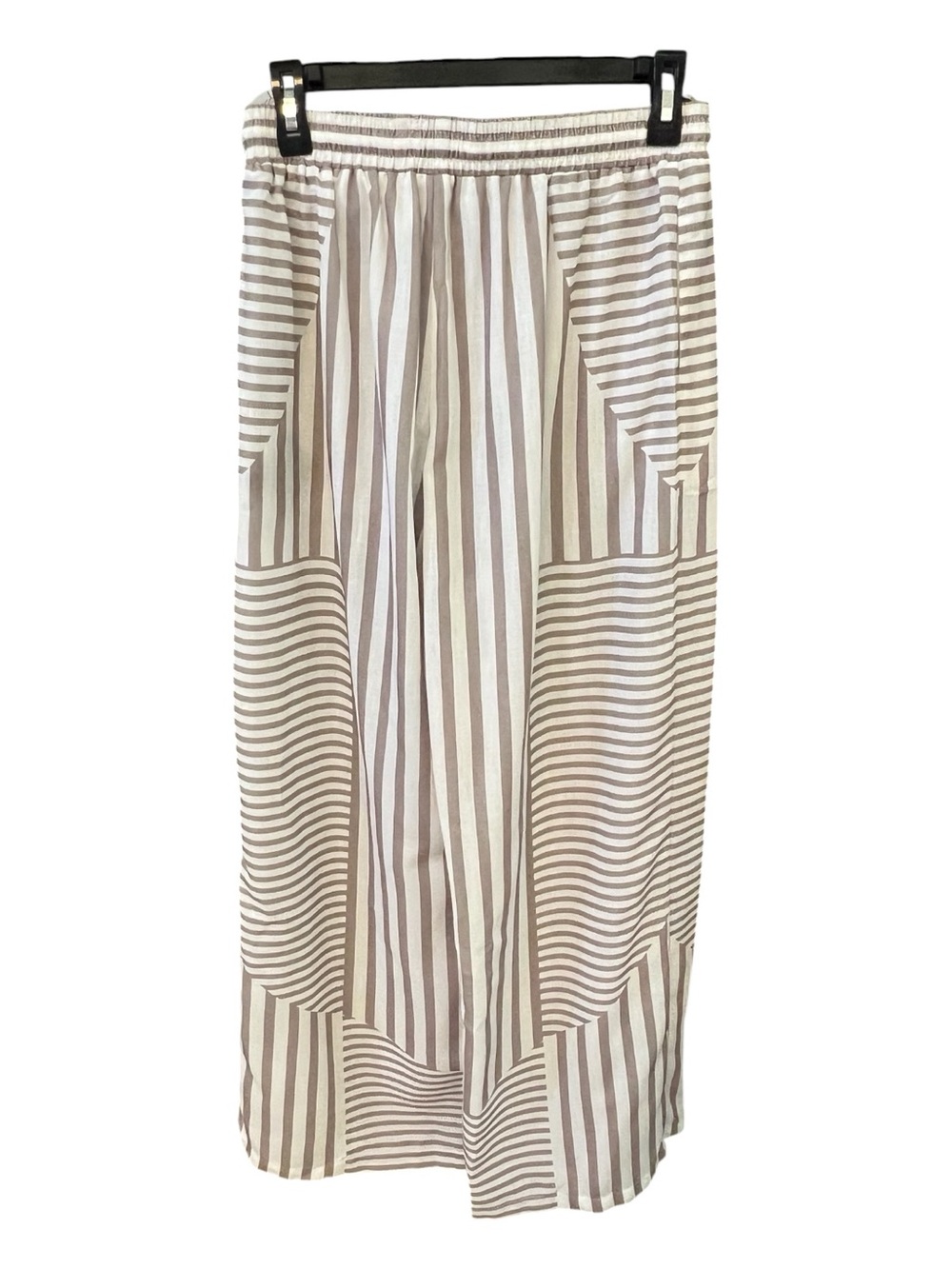 NWT Zaful Khaki White Striped Palazzo Pants Wide Leg Drawstring | Size 4 - Picture 9 of 14